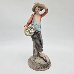 Capodimonte Italian Porcelain Figurine Of A Boy With Basket Of Flowers 10"